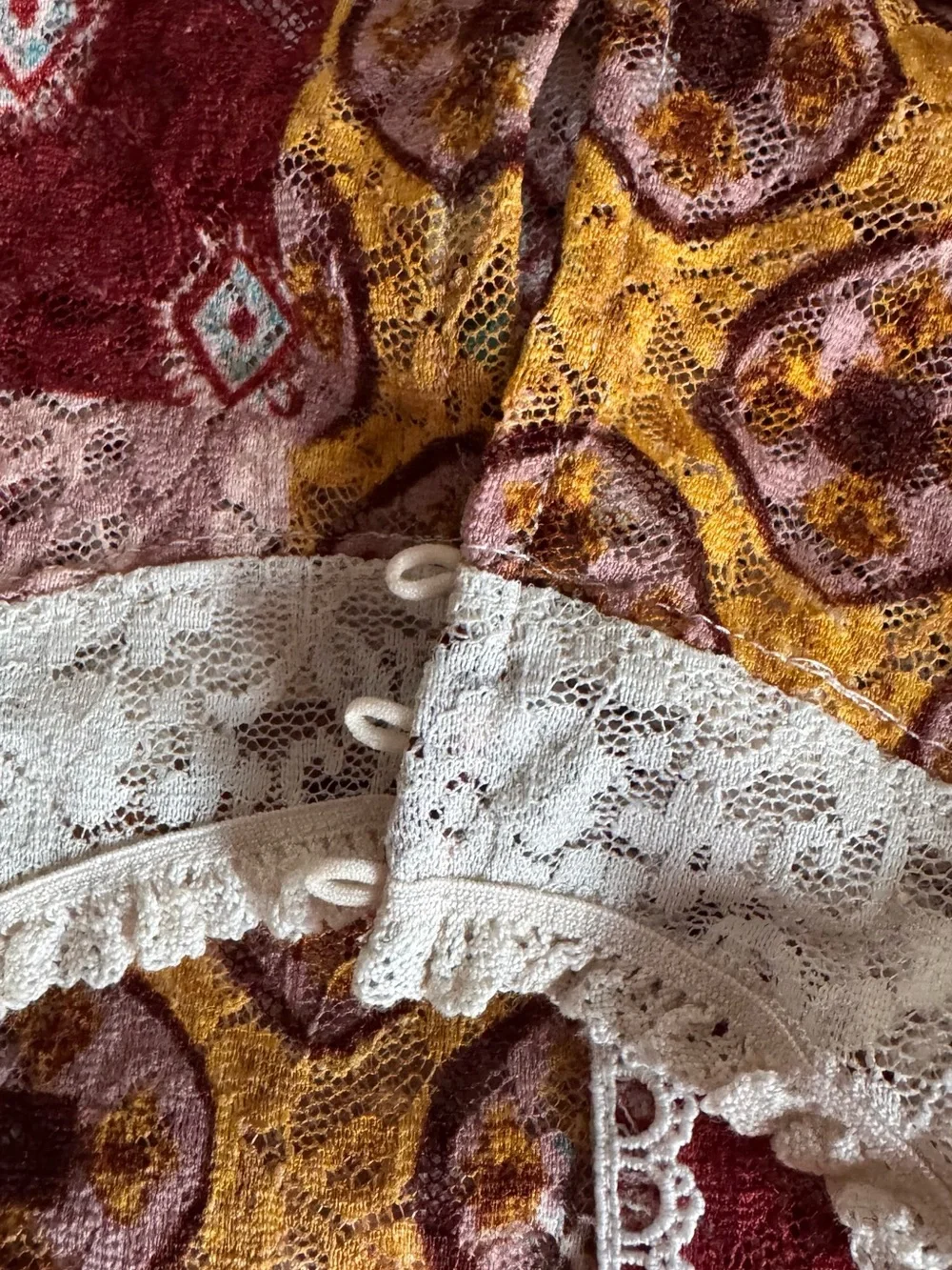 Free People Patchwork Lace Trim Long-Sleeve Blouse in Multi-Color